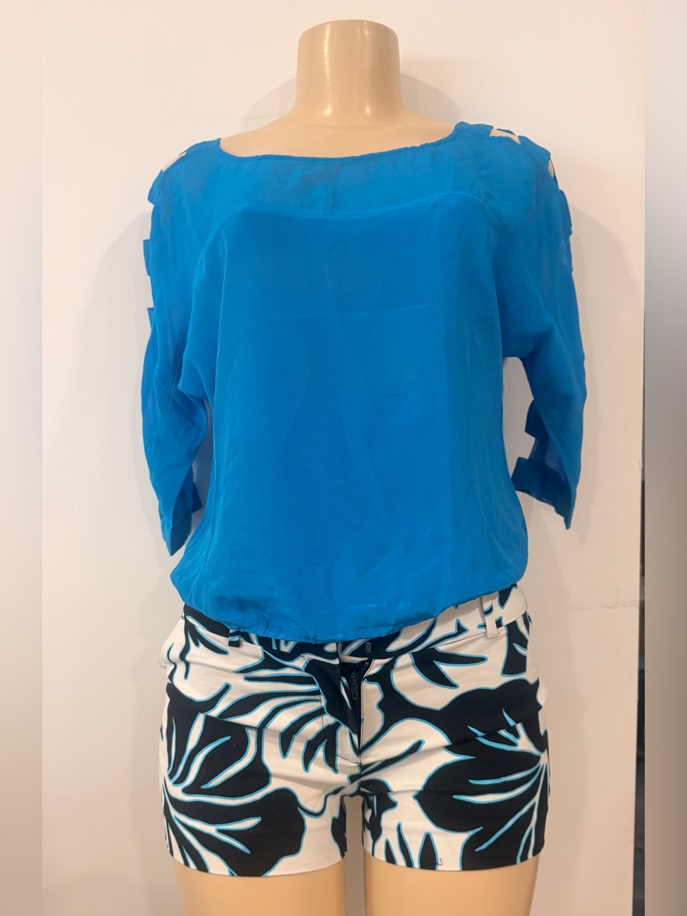 bebe Bright Blue Lightweight Blouse 100% silk Y2K